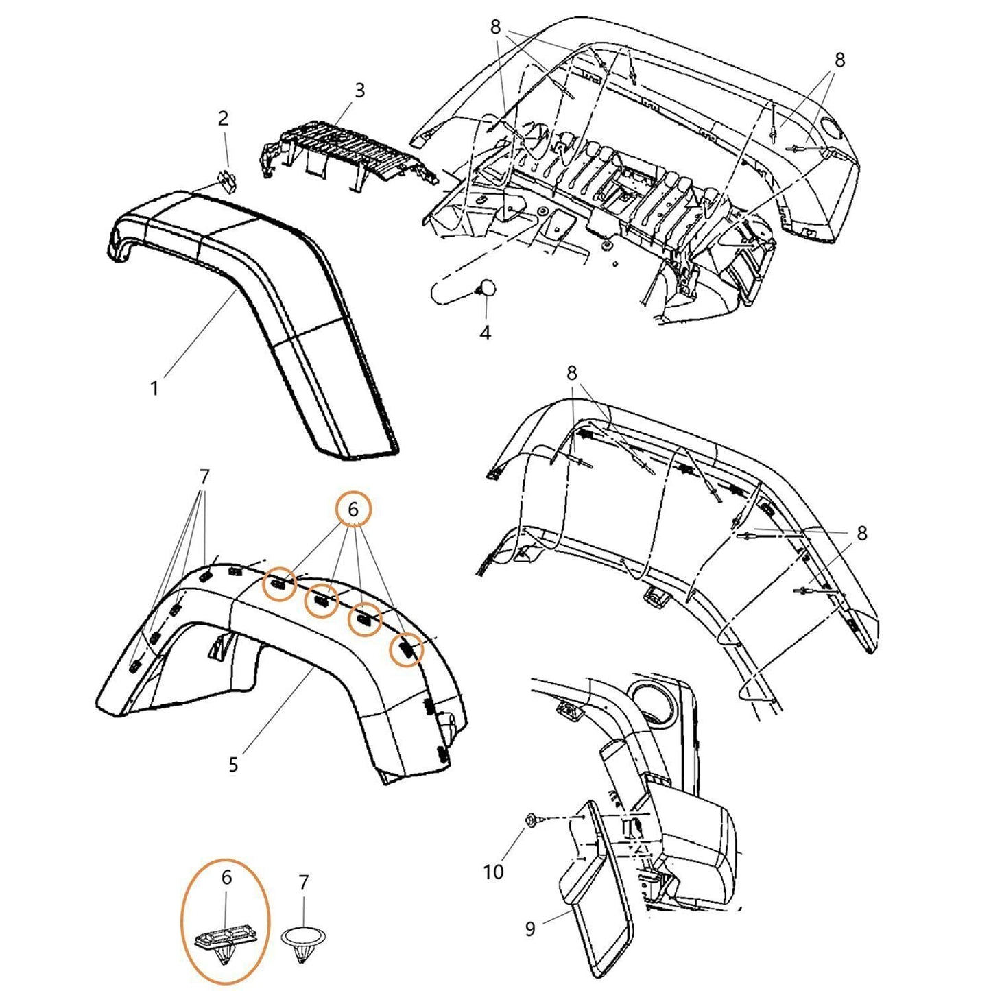 Jeep Wrangler Fender Flare Rocker Moulding Clip Replace #68039280-AA