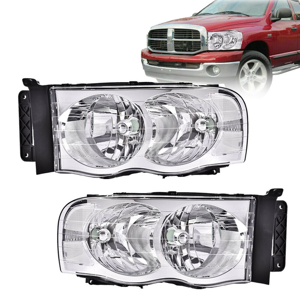 2002-2005 DODGE RAM 1500 2500 3500 CHROME OR BLACK HEADLIGHTS LEFT & RIGHT